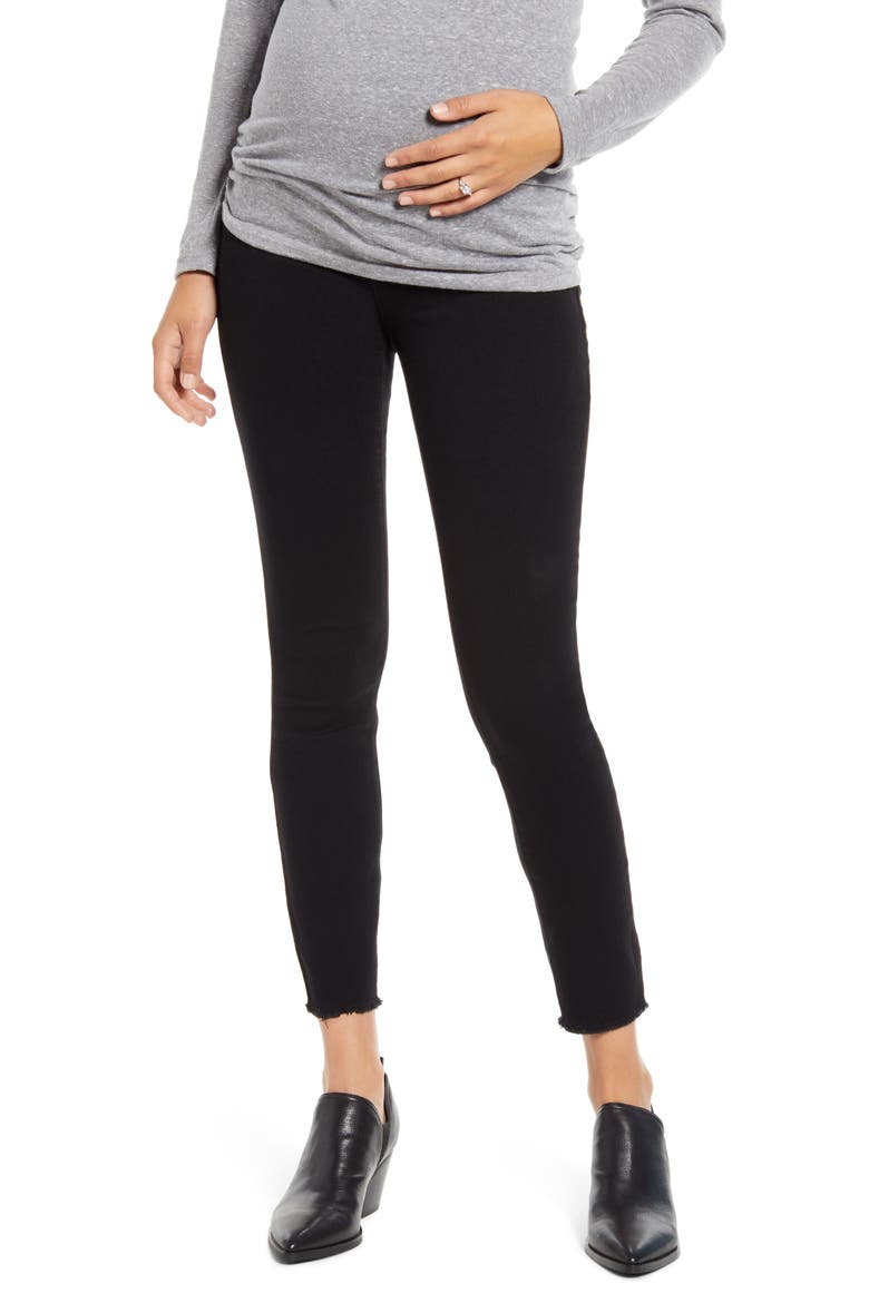 Re:Denim Frayed Hem Skinny Maternity Jeans, Main, color, BLACK