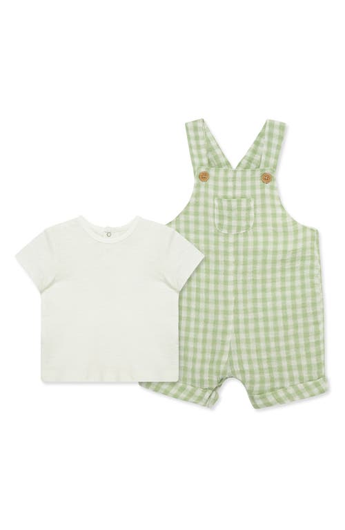 Shop Little Me Slub T-shirt & Gingham Shortalls Set In Green