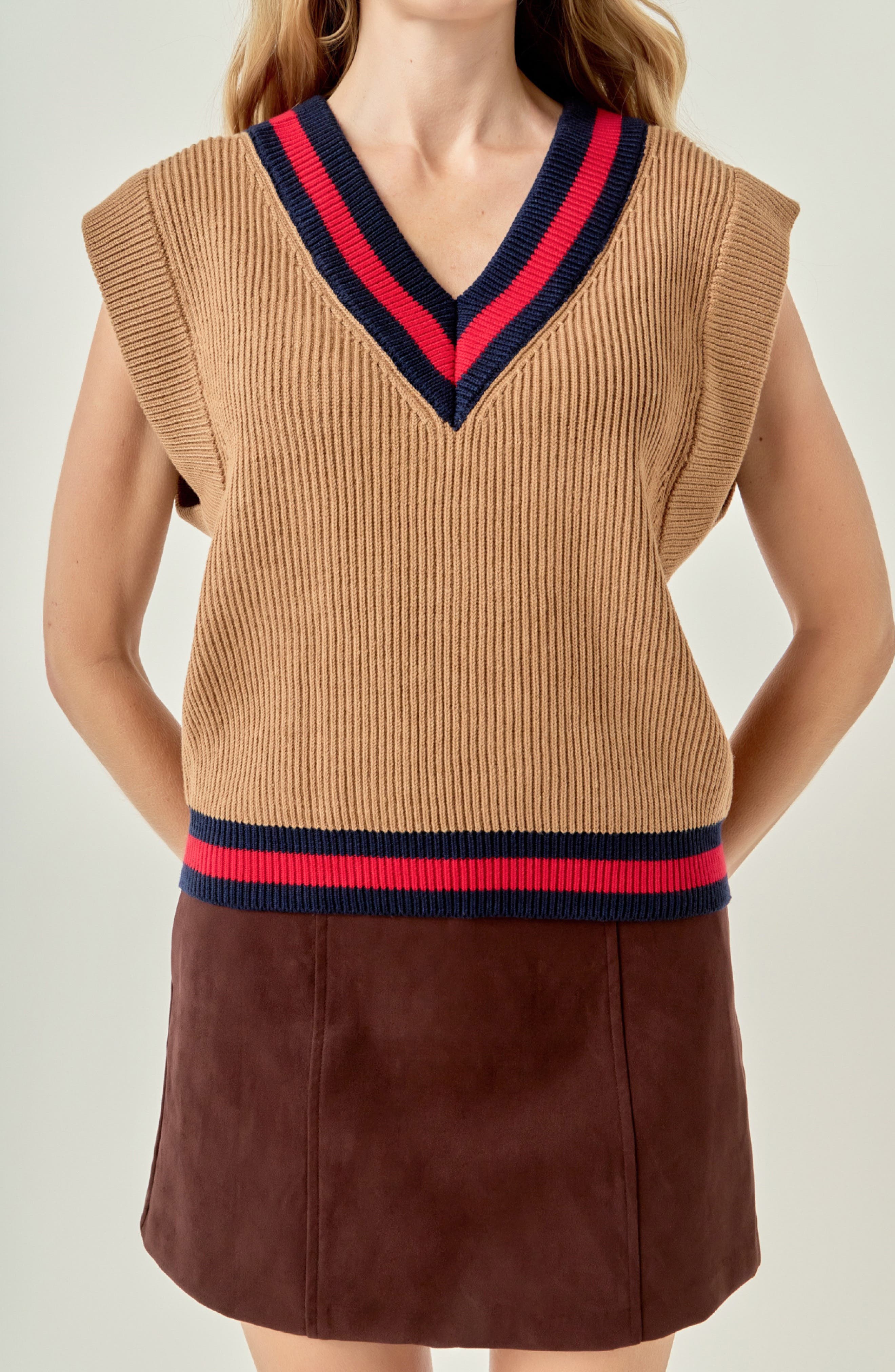 English Factory Tipped Rib Knit Sweater Vest (Women) | Nordstrom