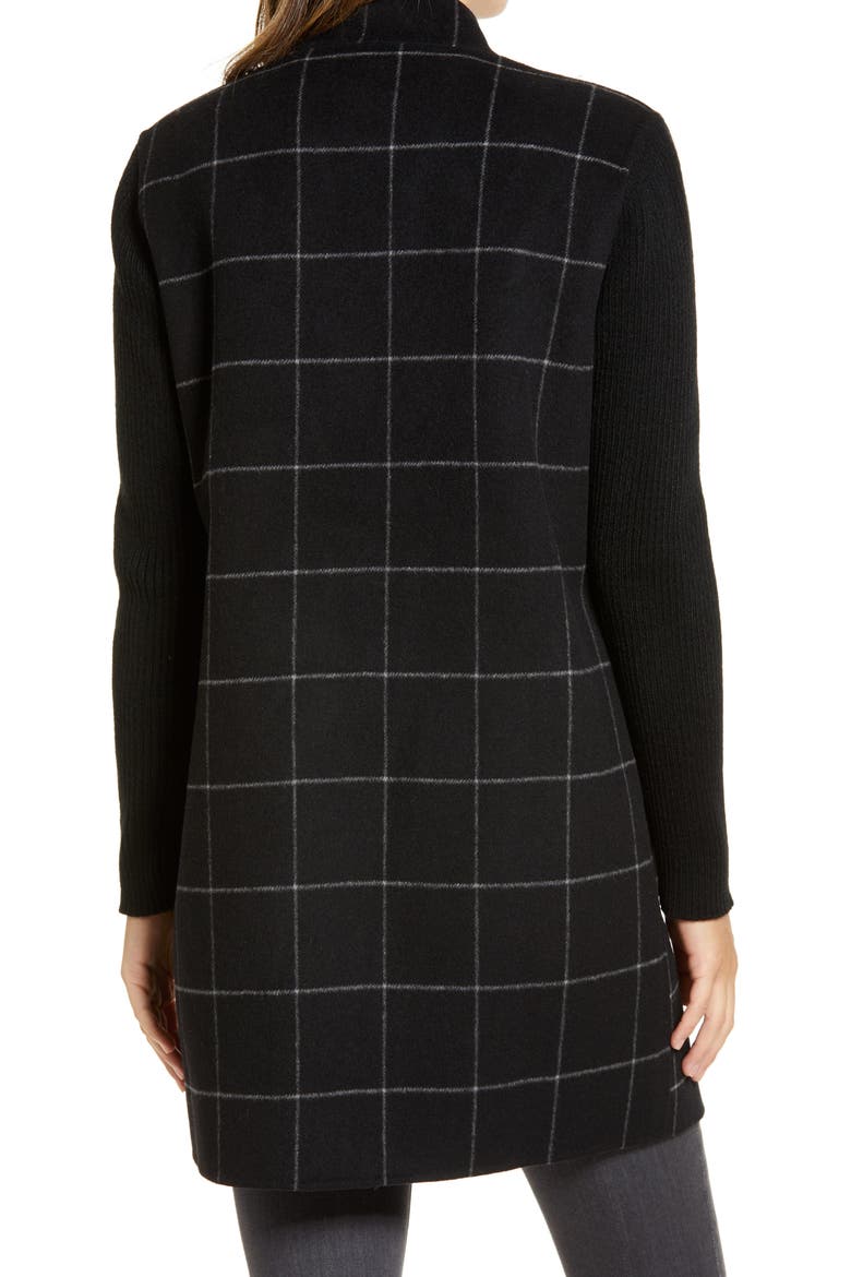 Windowpane Check Knit Sleeve Coat, Alternate, color, BLACK MULTI