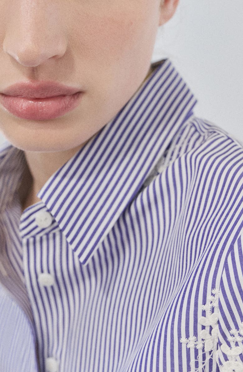MANGO Embroidered Stripe Shirt, Alternate, color, Sky Blue