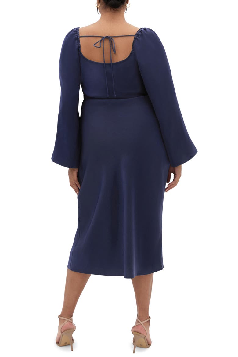 Adelina Long Sleeve Satin Midi Dress, Alternate, color, NAVY