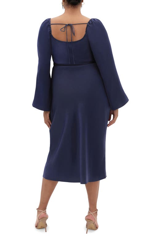 City Chic Adelina Long Sleeve Satin Midi Dress In Blue