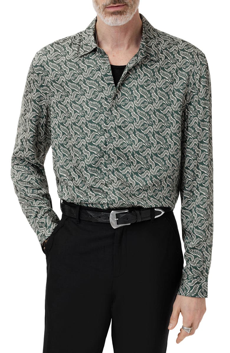 John Varvatos Rodney Hidden Placket Button-Up Shirt, Main, color, Moss