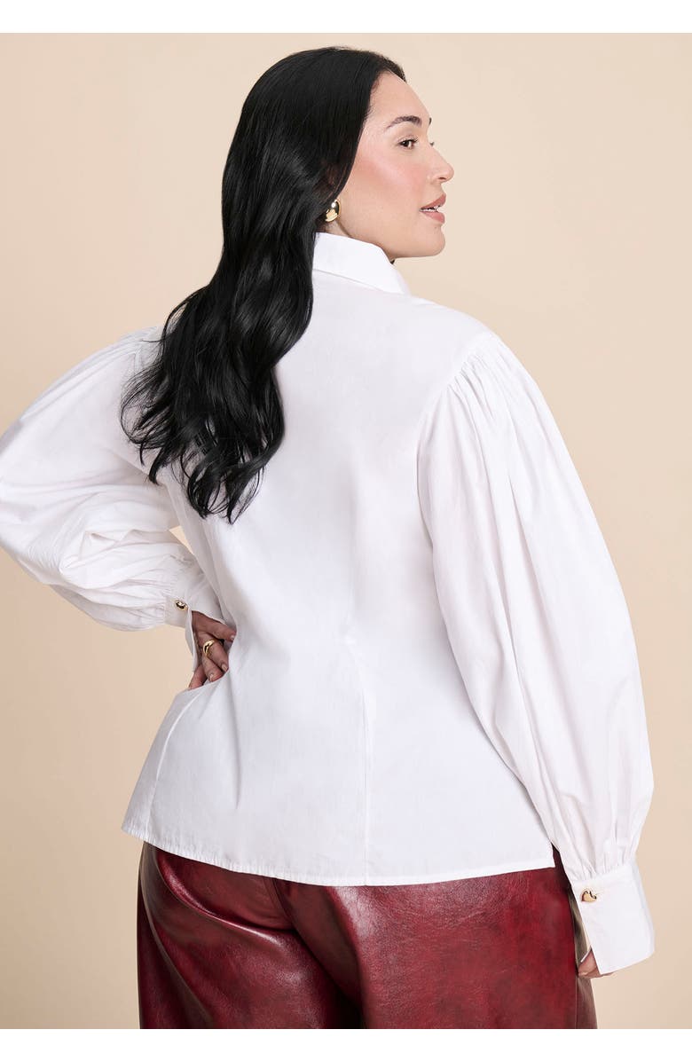 ELOQUII Poet Sleeve Button Up Shirt, Alternate, color, Optic White