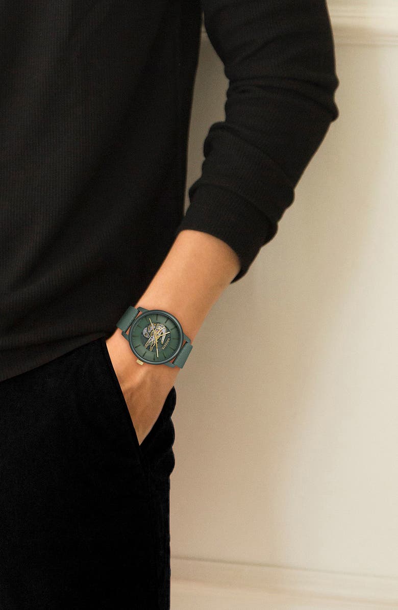 Lacoste Automatique Leather Strap Watch, 44mm, Alternate, color, 