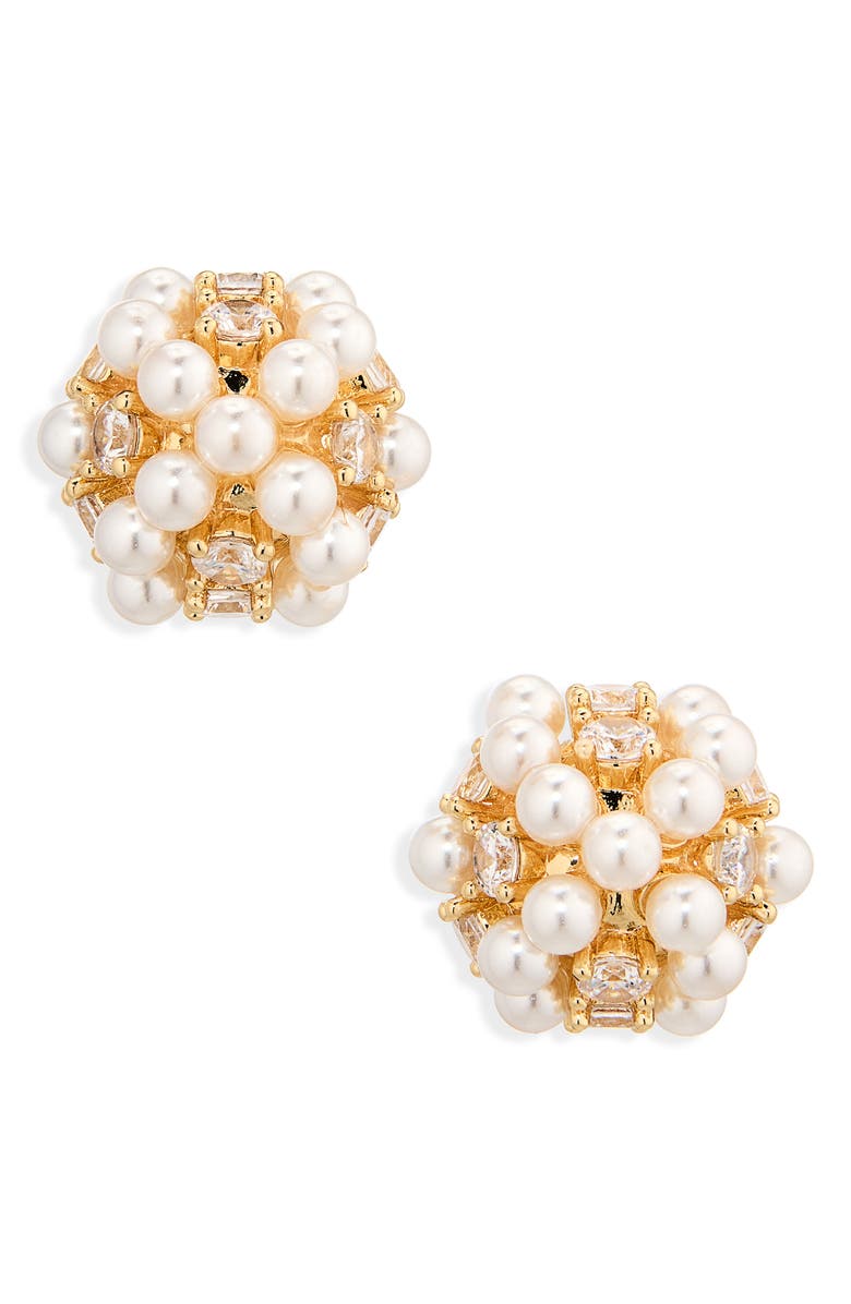NORDSTROM RACK Faux Pearl & Crystal Cluster Stud Earrings, Main, color, Clear- White- Gold