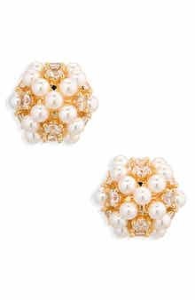 Faux Pearl & Crystal Cluster Stud Earrings