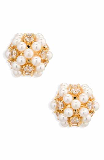 Faux Pearl & Crystal Cluster Stud Earrings