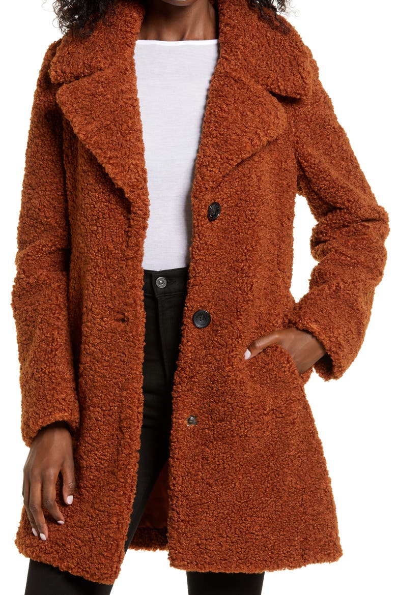 Faux Fur Teddy Coat, Main, color, COGNAC