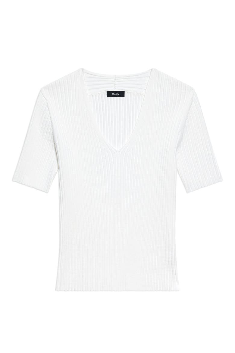 V-Neck Rib Pointelle Sweater, Alternate, color, WHITE
