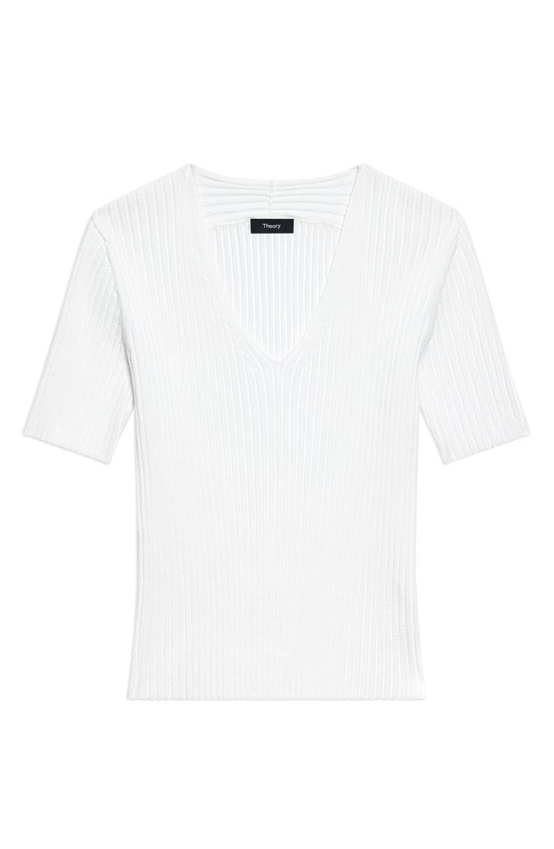 Theory V-Neck Rib Pointelle Sweater, Alternate, color, White