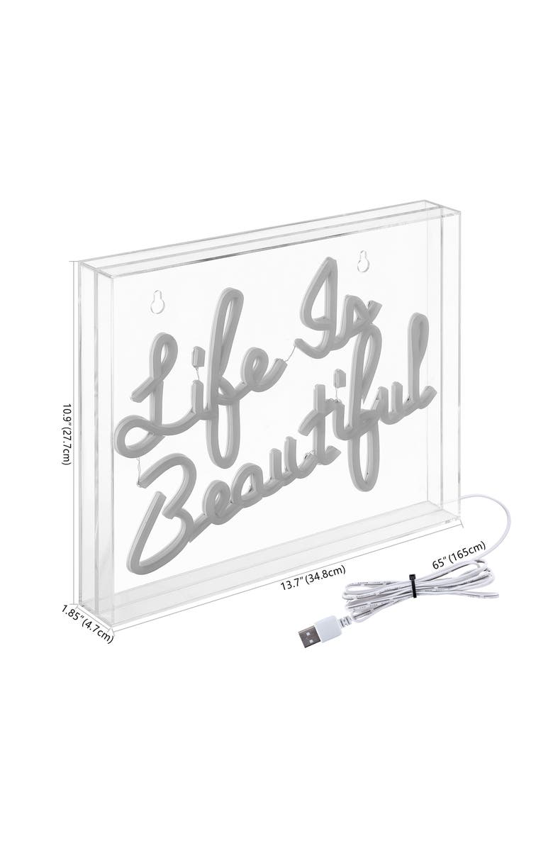 JONATHAN Y Life Contemporary Glam Acrylic Box USB Operated LED Neon Light, Alternate, color, Orange