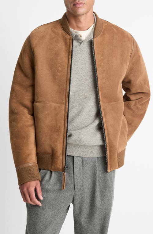 Vince Genuine Shearling Bomber Jacket In Brown