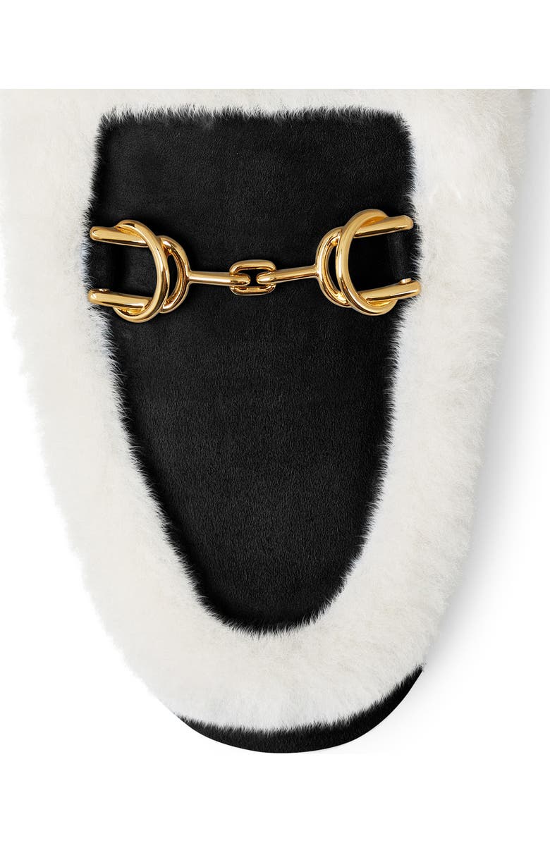 Stuart Weitzman Owen Buckle Cozy Genuine Shearling Lined Slipper, Alternate, color, Black/ Cream