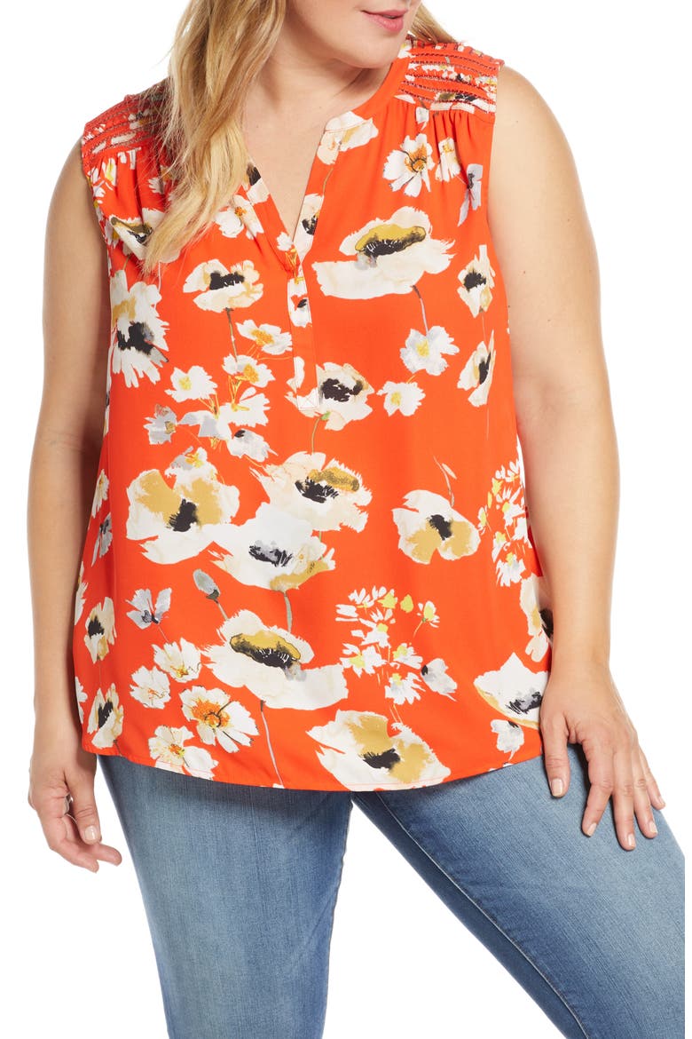 Daniel Rainn Lace Shoulder Tank Top, Main, color, NECTARINE