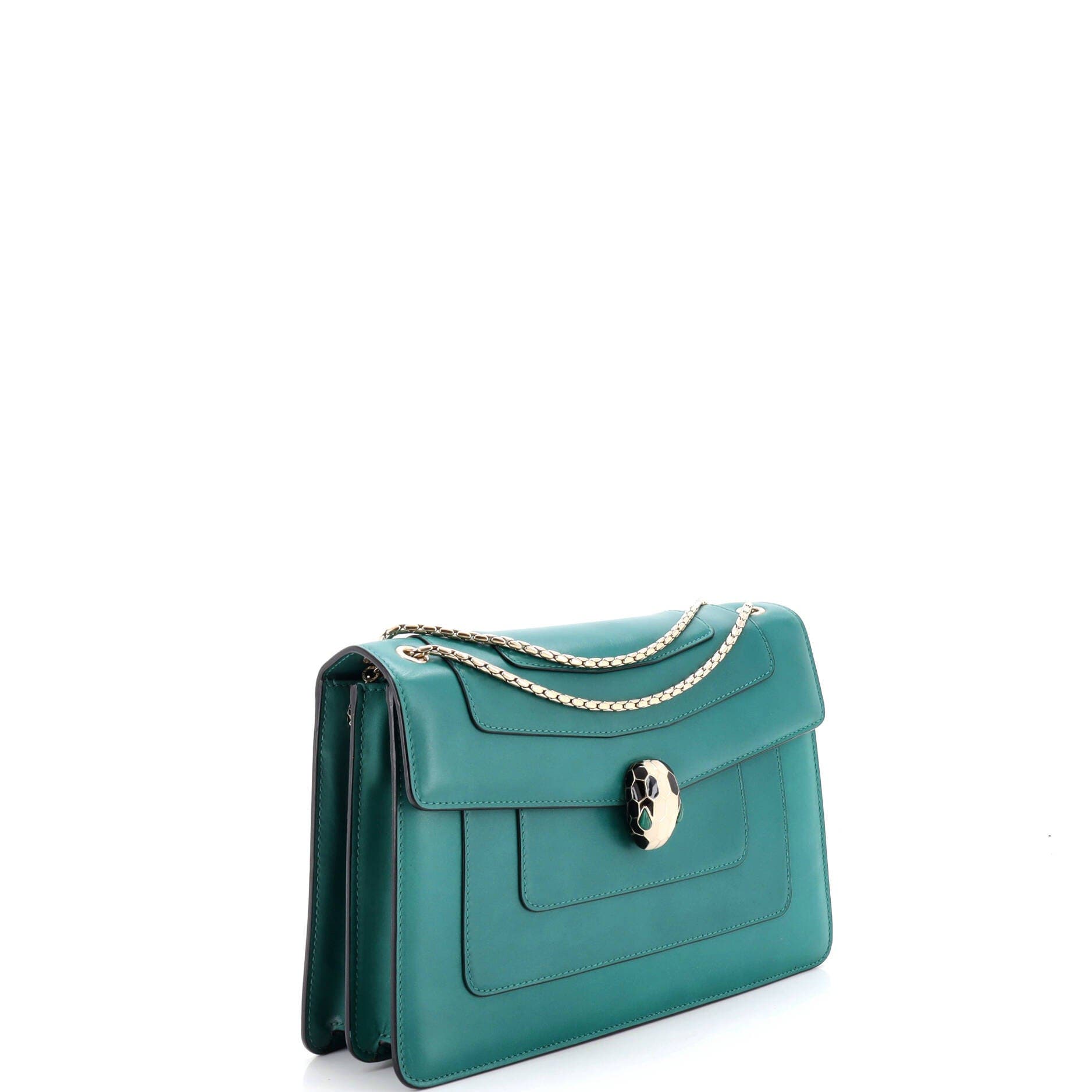 Serpenti Forever Square Shoulder Bag Leather Medium, Alternate, color, Green