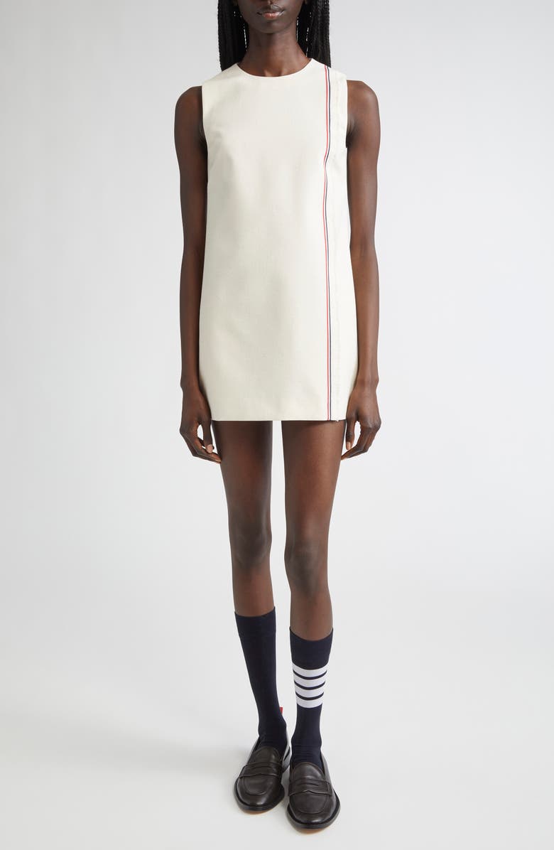 Thom Browne Sleeveless Cotton A-Line Minidress, Main, color, Muslin