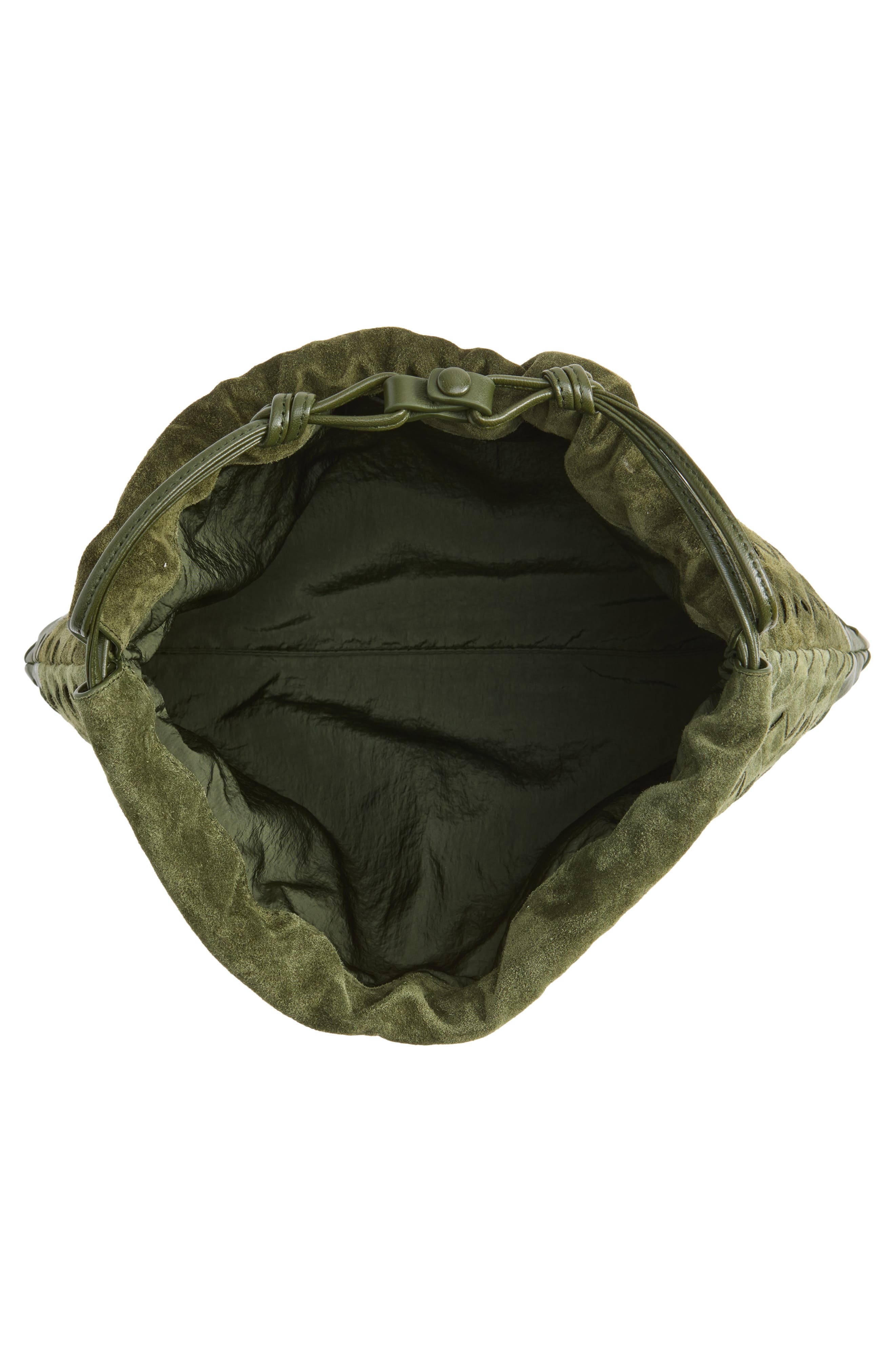 Medium Dustbag Intrecciato Suede & Leather Shoulder Bag, Alternate, color, 3785 GREEN TWEED-GOLD