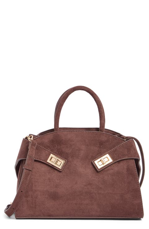 Faux Suede Double Buckle Satchel
