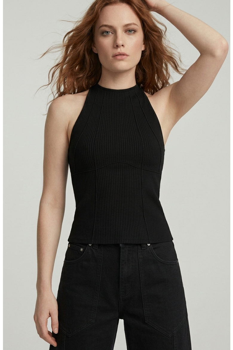 Callie Rib Halter Top with Seam Shaping, Main, color, Black