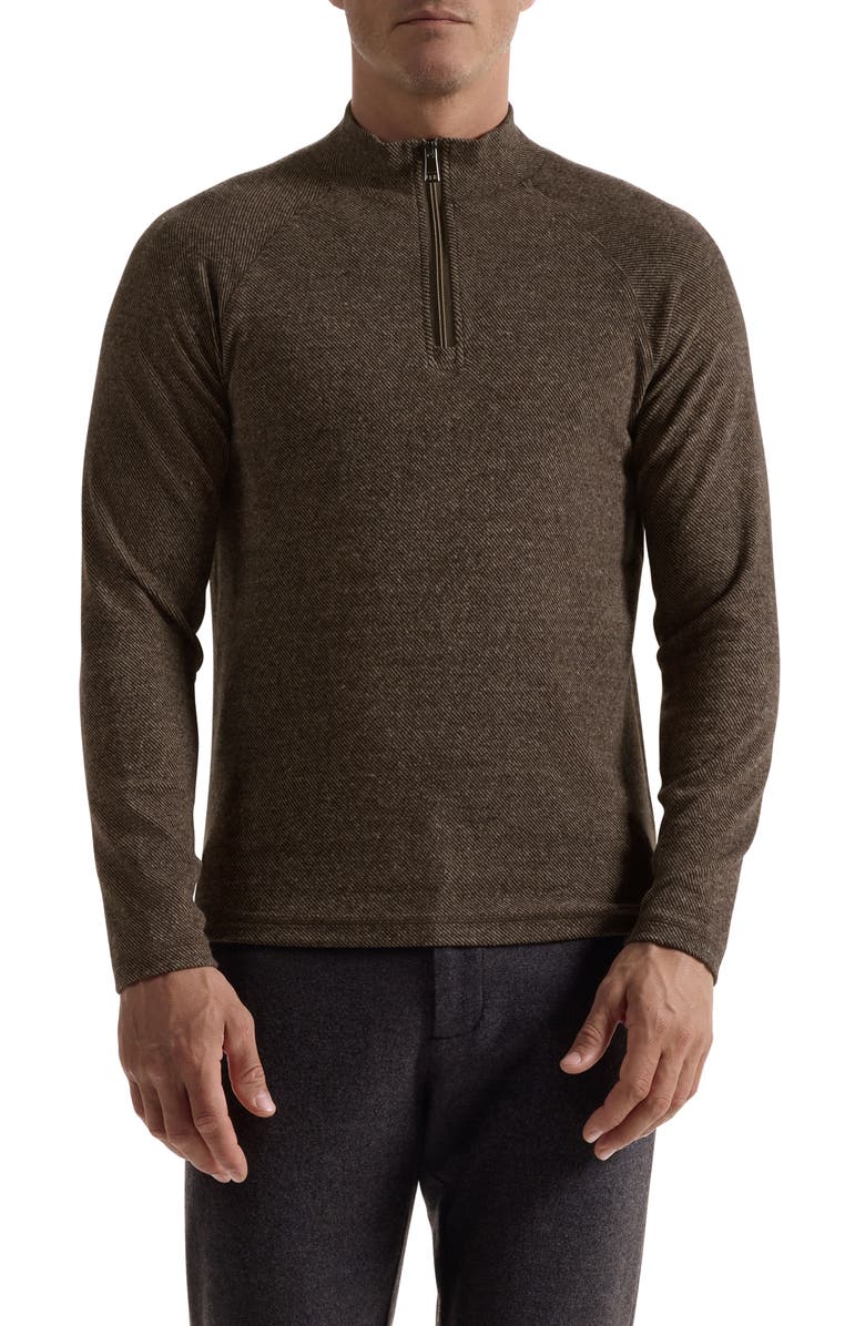 Bugatchi Brushed Cotton Blend Quarter Zip Pullover, Main, color, Mocha