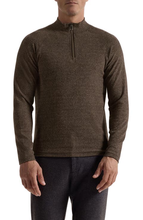 Brushed Cotton Blend Quarter Zip Pullover