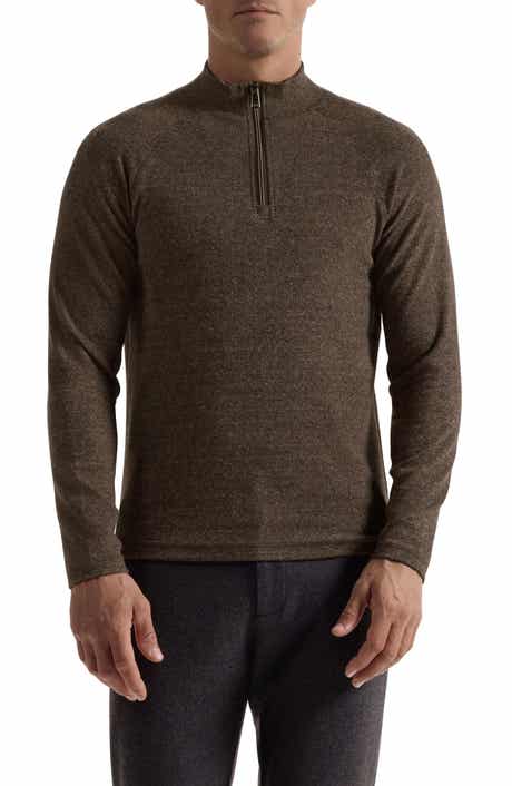 Bugatchi Brushed Cotton Blend Quarter Zip Pullover