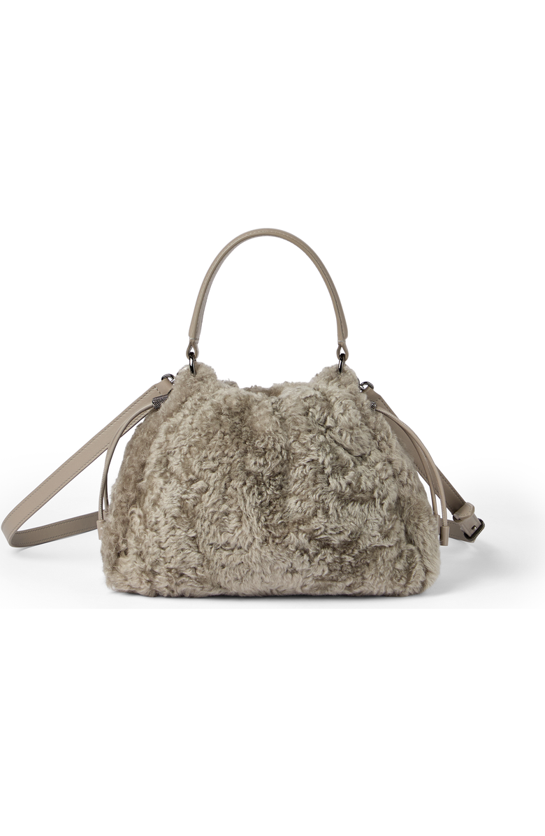 Brunello Cucinelli Shearling Mellow small bucket bag, Main, color, Light Brown