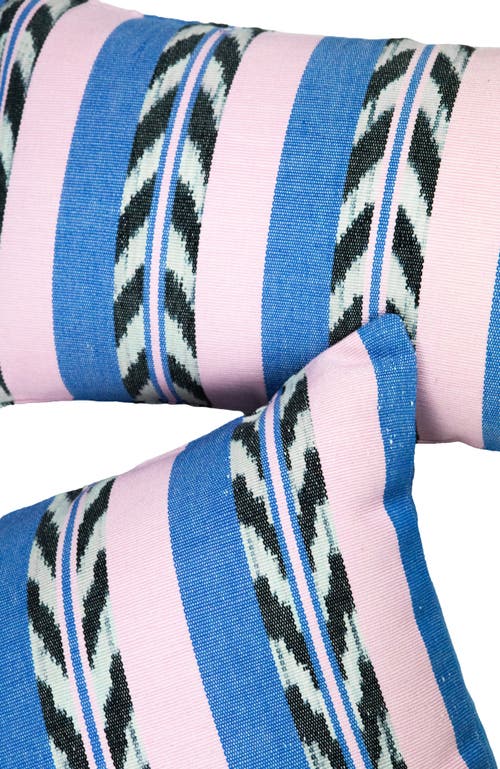 ARCHIVE NEW YORK ARCHIVE NEW YORK PALM IKAT STRIPED PINK AND BLUE HANDWOVEN COTTON RECTANGLE PILLOW 