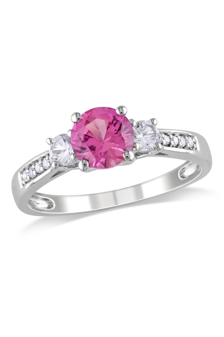 Created Sapphire & Diamond 3-Stone Ring, Main, color, Lab-Created Sapphire