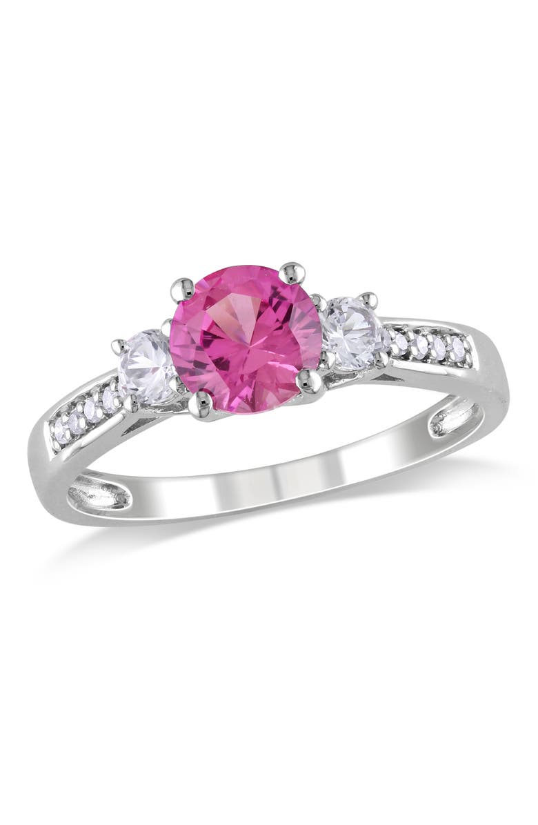 Julianna B. Created Sapphire & Diamond 3-Stone Ring, Main, color, Lab-Created Sapphire
