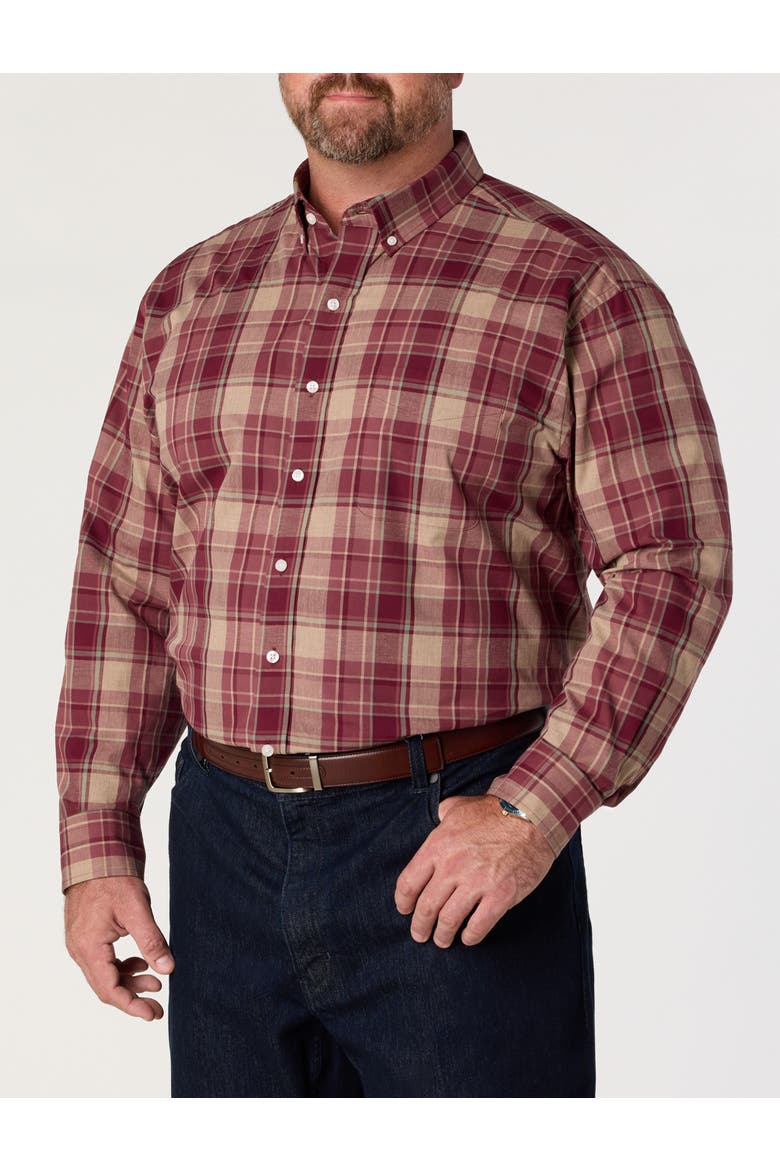 Big & Tall Heathered Large Plaid Sport Shirt V2, Main, color, BURGUNDY
