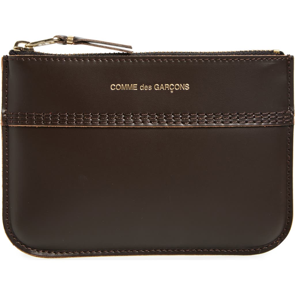 Comme Des Garçons Wallets Triple Stitch Leather Zip Pouch In Brown