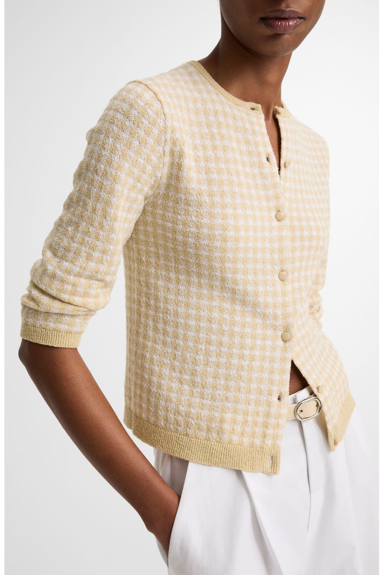 Gingham Check Wool & Cotton Blend Cardigan, Alternate, color, OFF WHITE/ MAIZ