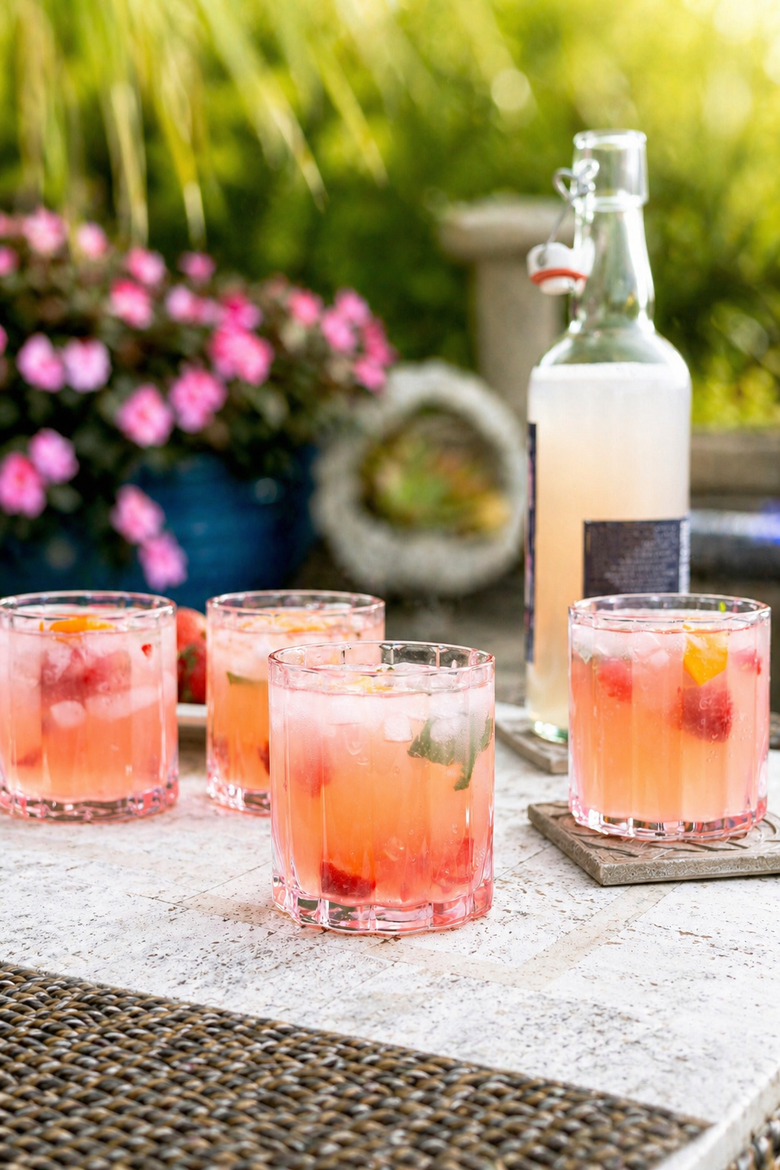 Scalloped Rim Fluted Short Tumbler Glass, Set of 4, 8oz, Blush Pink, Alternate, color, pink