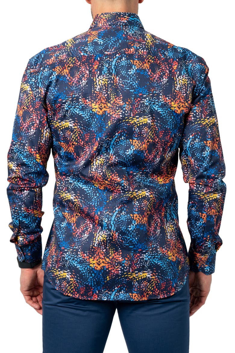 Fibonacci Paintsplash Regular Fit Print Button-Up Shirt, Alternate, color, BLUE