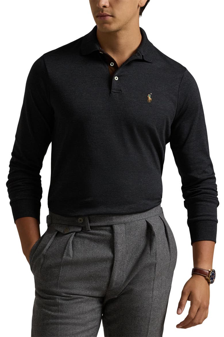 Long Sleeve Pima Cotton Polo, Main, color, POLO BLACK
