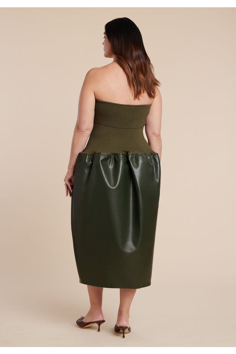 Faux Leather Sweater Mixed Dress, Alternate, color, DARK OLIVE GREEN