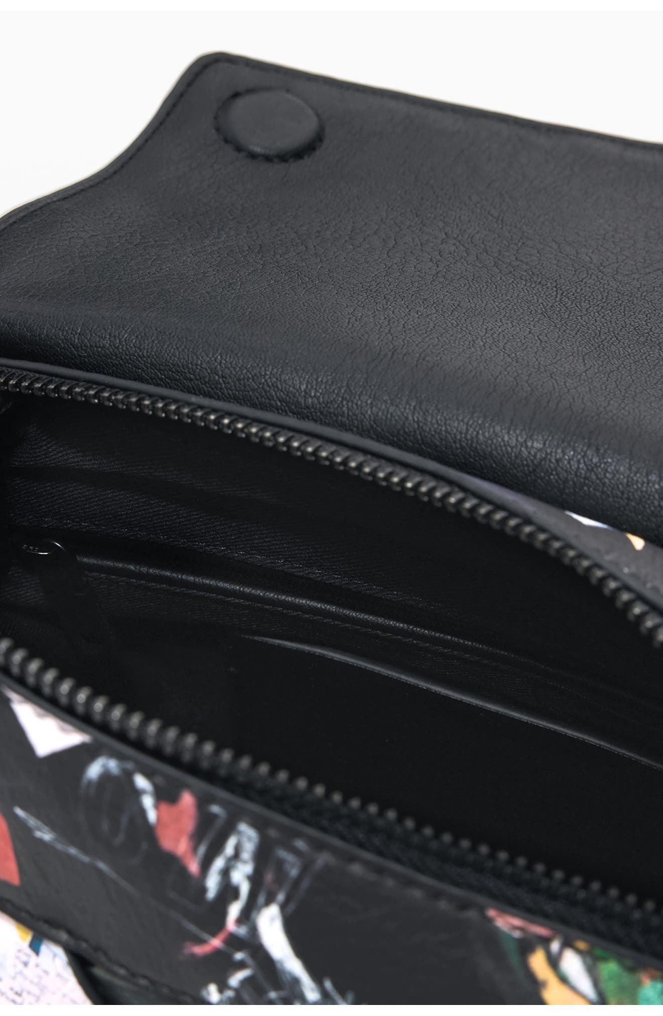 Desigual Floral Pattern Faux Leather Crossbody Bag, Alternate, color, Black