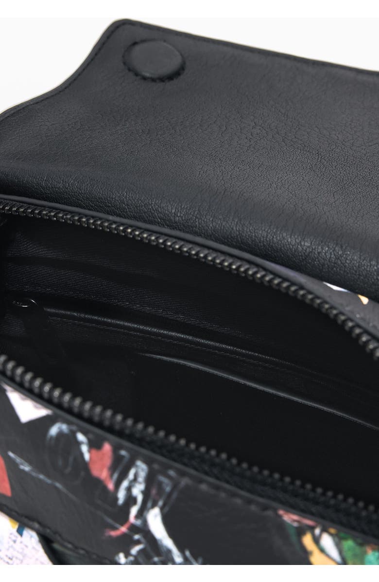 Desigual Floral Pattern Faux Leather Crossbody Bag, Alternate, color, Black