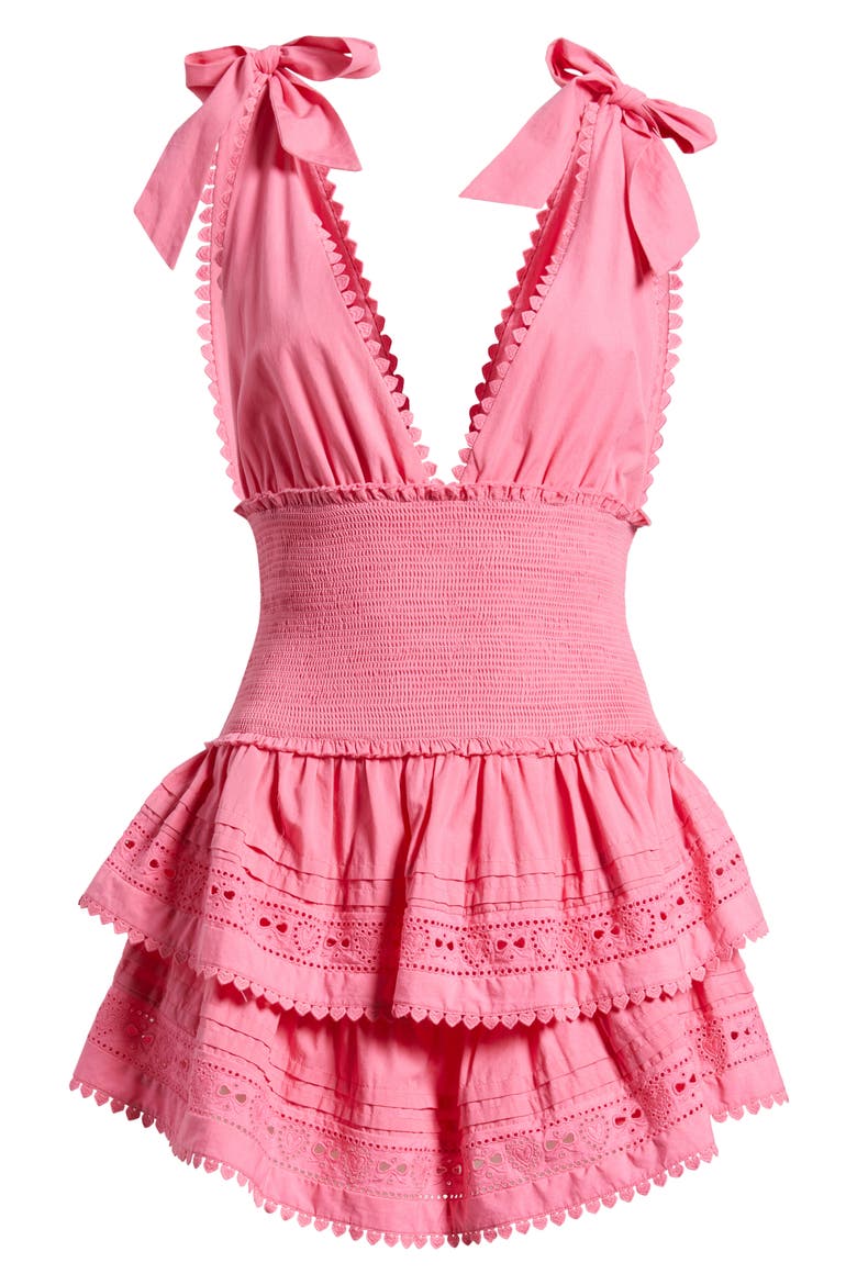 Soira Smocked Tiered Cotton Minidress, Alternate, color, CARNATION HEART