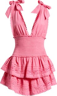 LoveShackFancy Soira Smocked Tiered Cotton Minidress