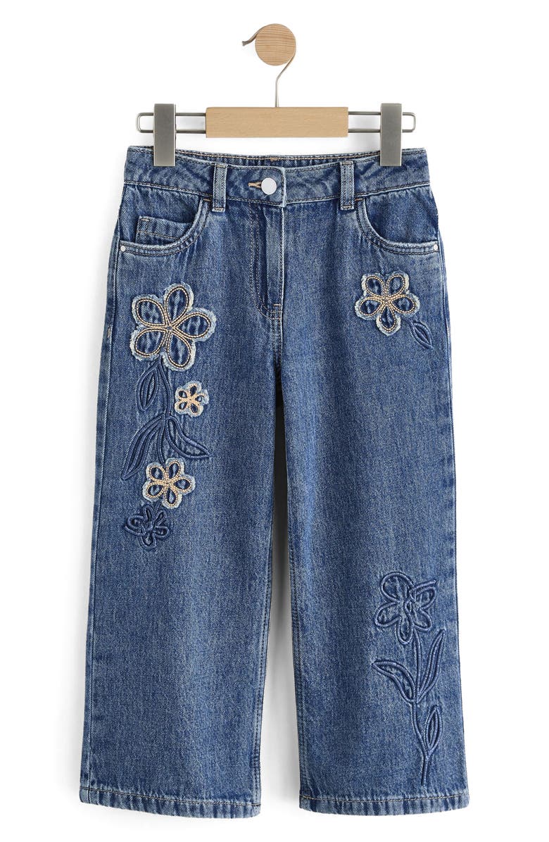 NEXT Kids' Floral Appliqué Jeans, Alternate, color, Blue