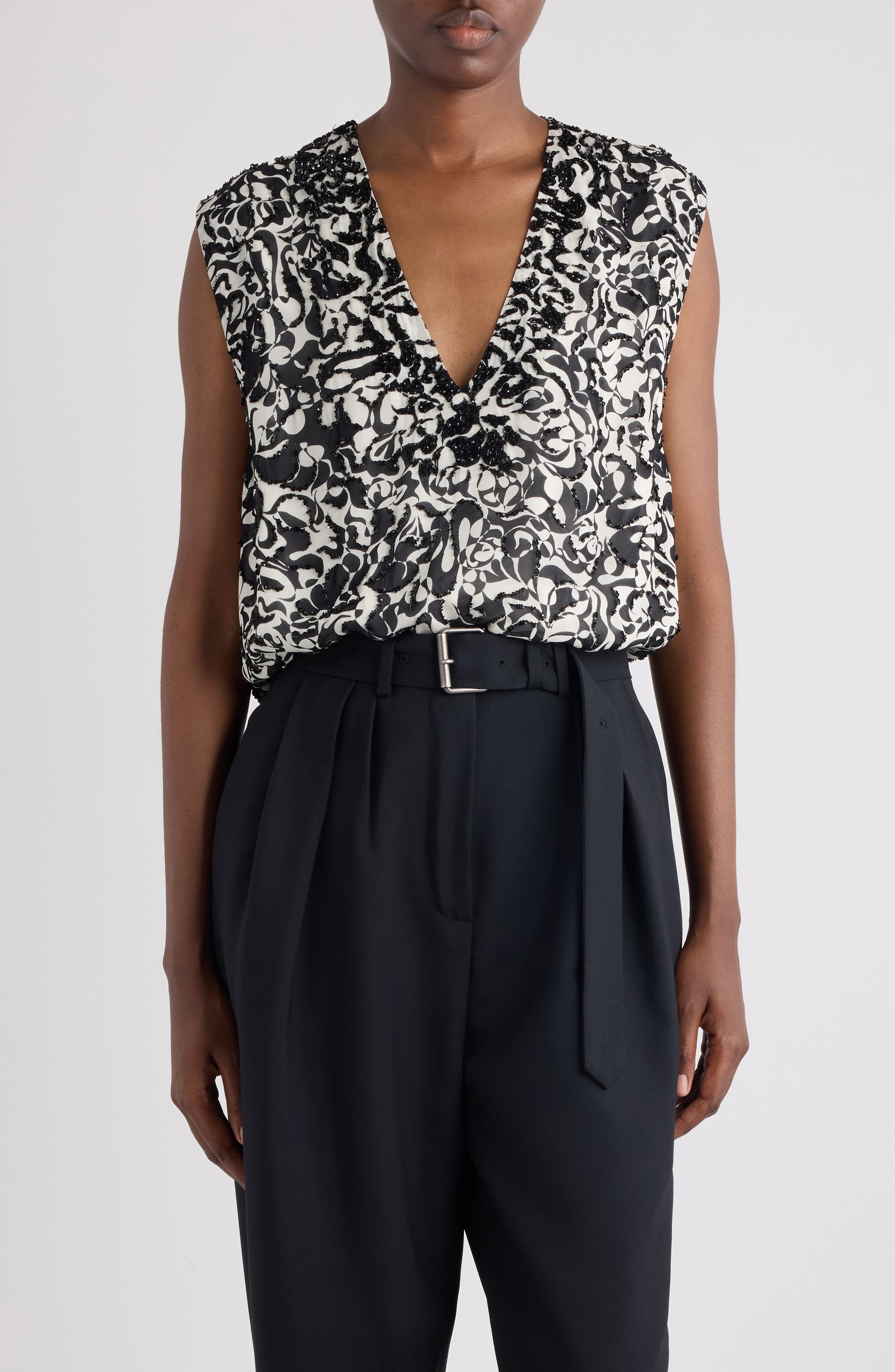 College Embellished Dotted Squiggle Print Top