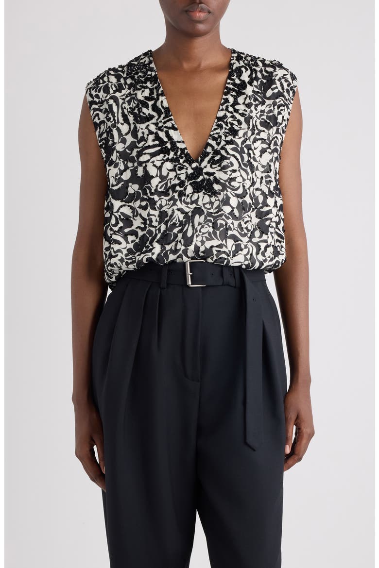 College Embellished Dotted Squiggle Print Top, Main, color, BLACK/WHITE