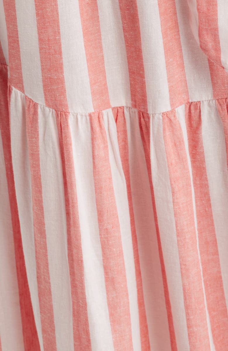 Caslon<sup>®</sup> Stripe Puff Sleeve Tiered Midi Dress, Alternate, color, Pink- Coral Cabana Stripe