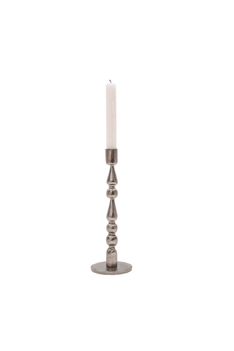 Large Harlequin Cast Taper Candle Holder, Main, color, Silver