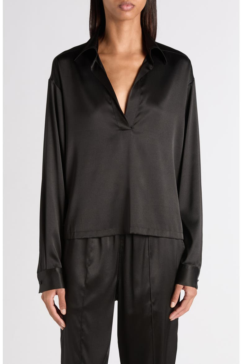 Stretch Silk Satin Polo, Main, color, BLACK