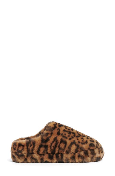 Misha Leopard Print Faux Fur Slipper (Women)